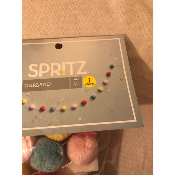 Spritz NWT Bright Pom Pom Garland 1 Count 5ft Multicolor Pastels - Picture 4 of 7